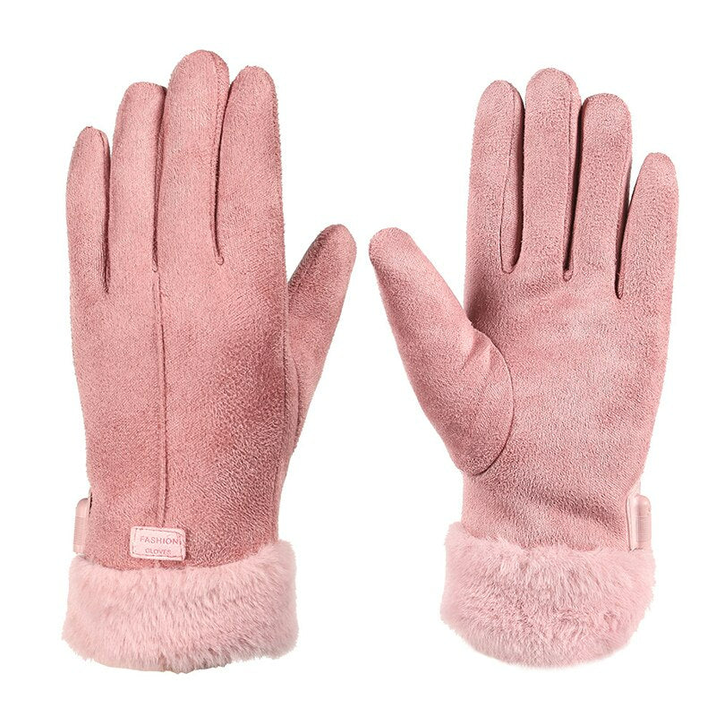 Gants chauffants pour femme avec revers en peluche, 3 niveaux de chaleur et doigt tactile