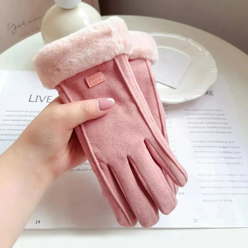Gants chauffants pour femme avec revers en peluche, 3 niveaux de chaleur et doigt tactile