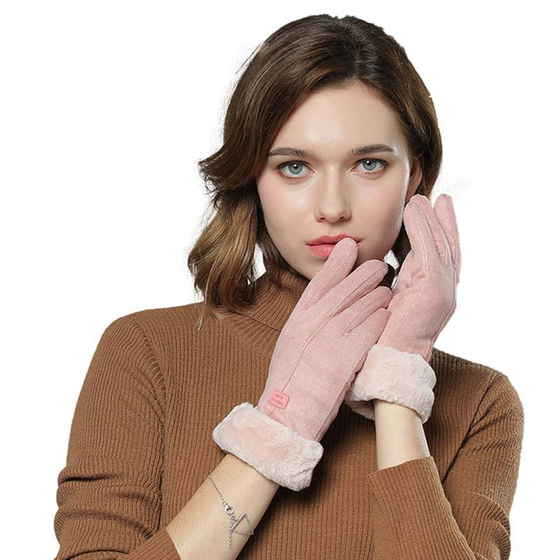 Gants chauffants pour femme avec revers en peluche, 3 niveaux de chaleur et doigt tactile