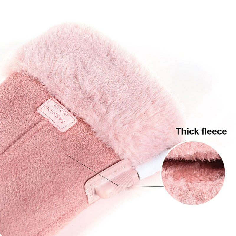 Gants chauffants pour femme avec revers en peluche, 3 niveaux de chaleur et doigt tactile