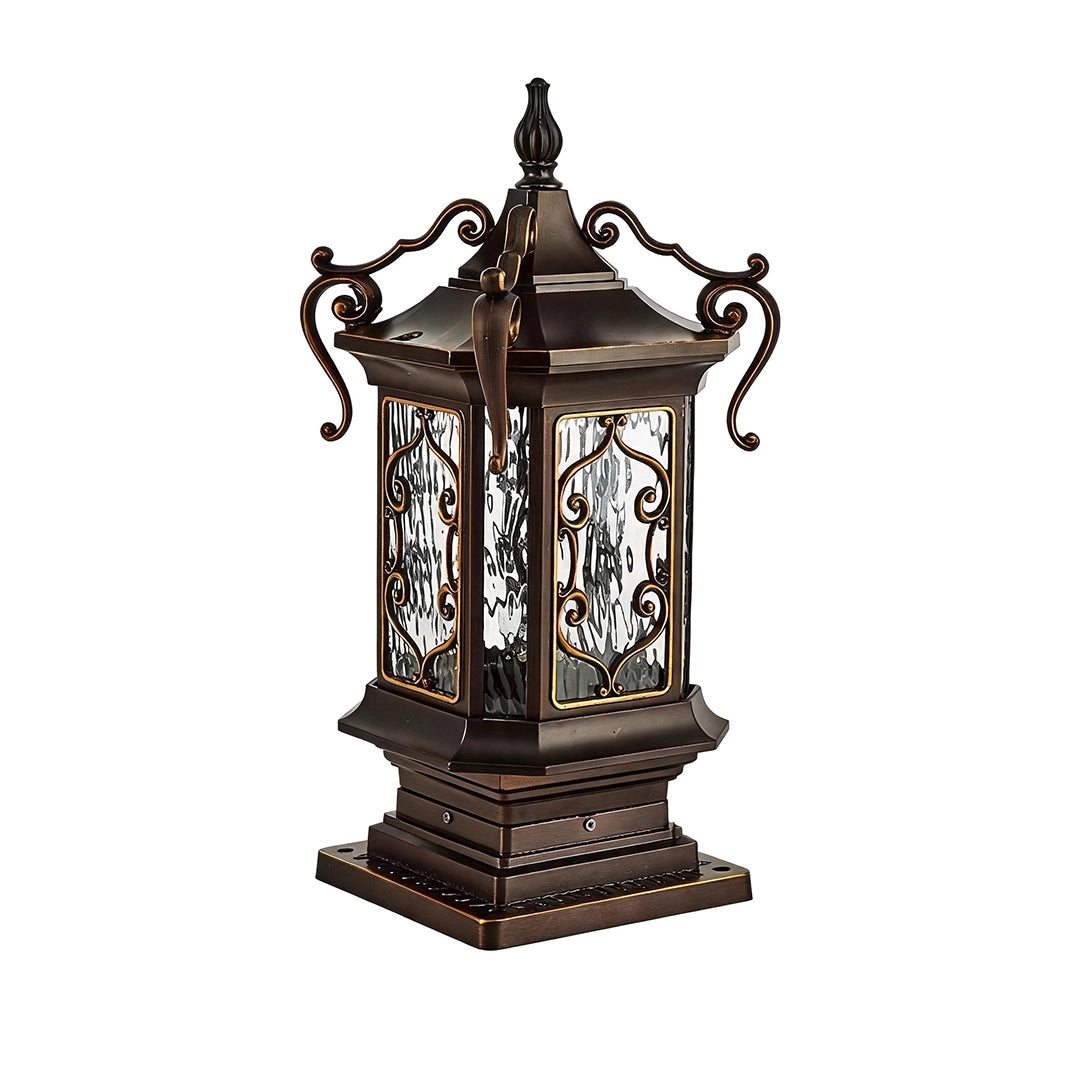 Pilier de Lanterne Extérieure Vintage Européen en Aluminium et Verre pour Éclairage Élégant 0