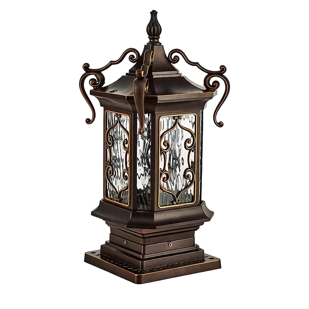 Pilier de Lanterne Extérieure Vintage Européen en Aluminium et Verre pour Éclairage Élégant 9