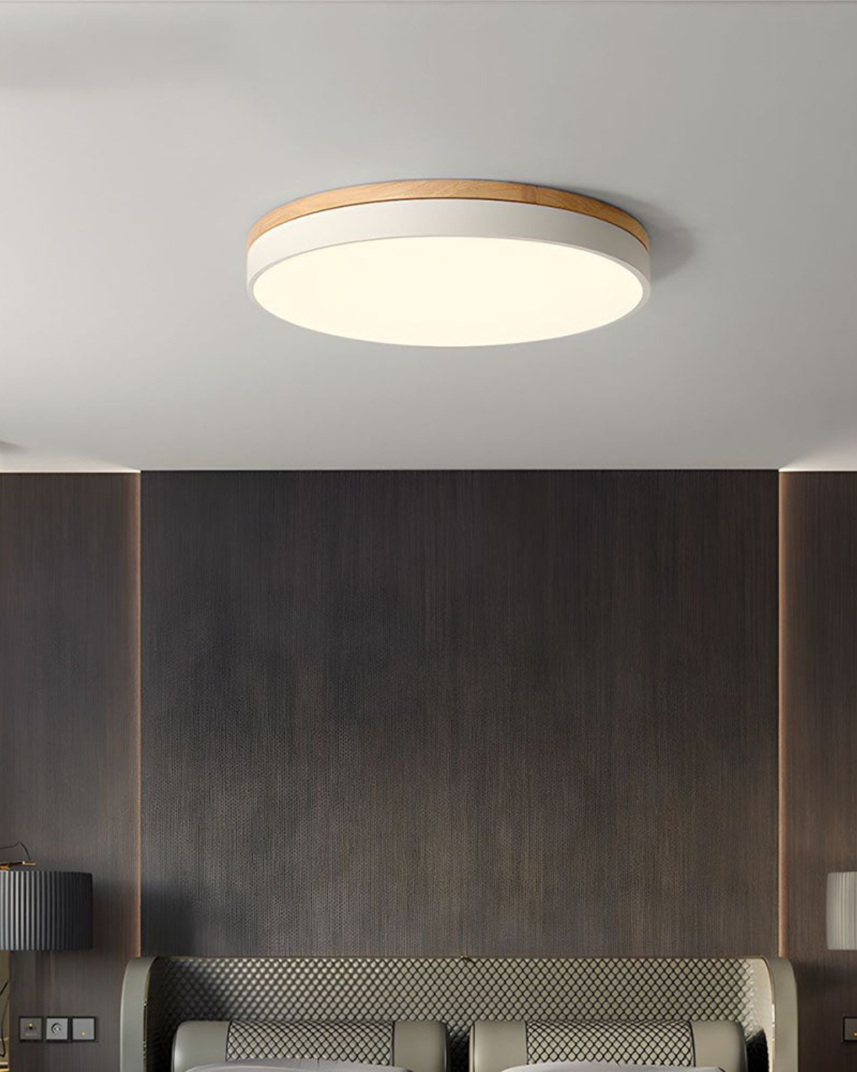Plafonnier Design | Forme Ronde, Détail En Bois, Ruban Vert 1