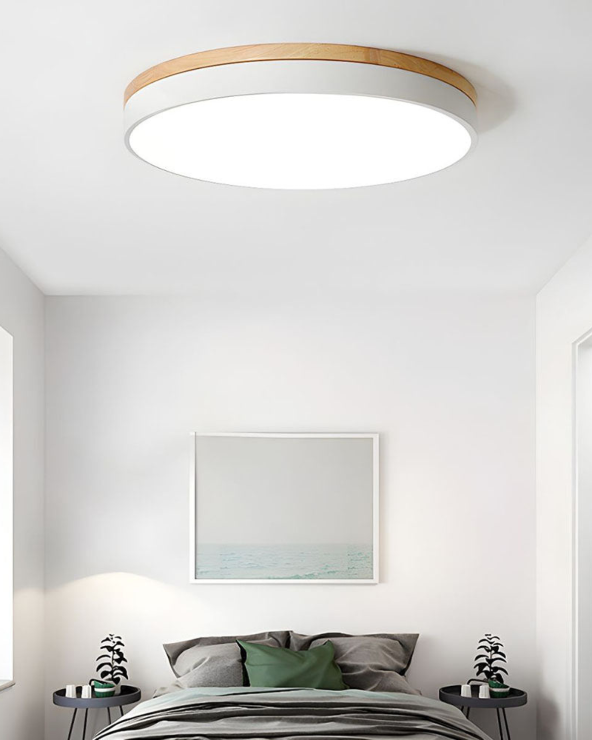 Plafonnier Design | Forme Ronde, Détail En Bois, Ruban Vert 5