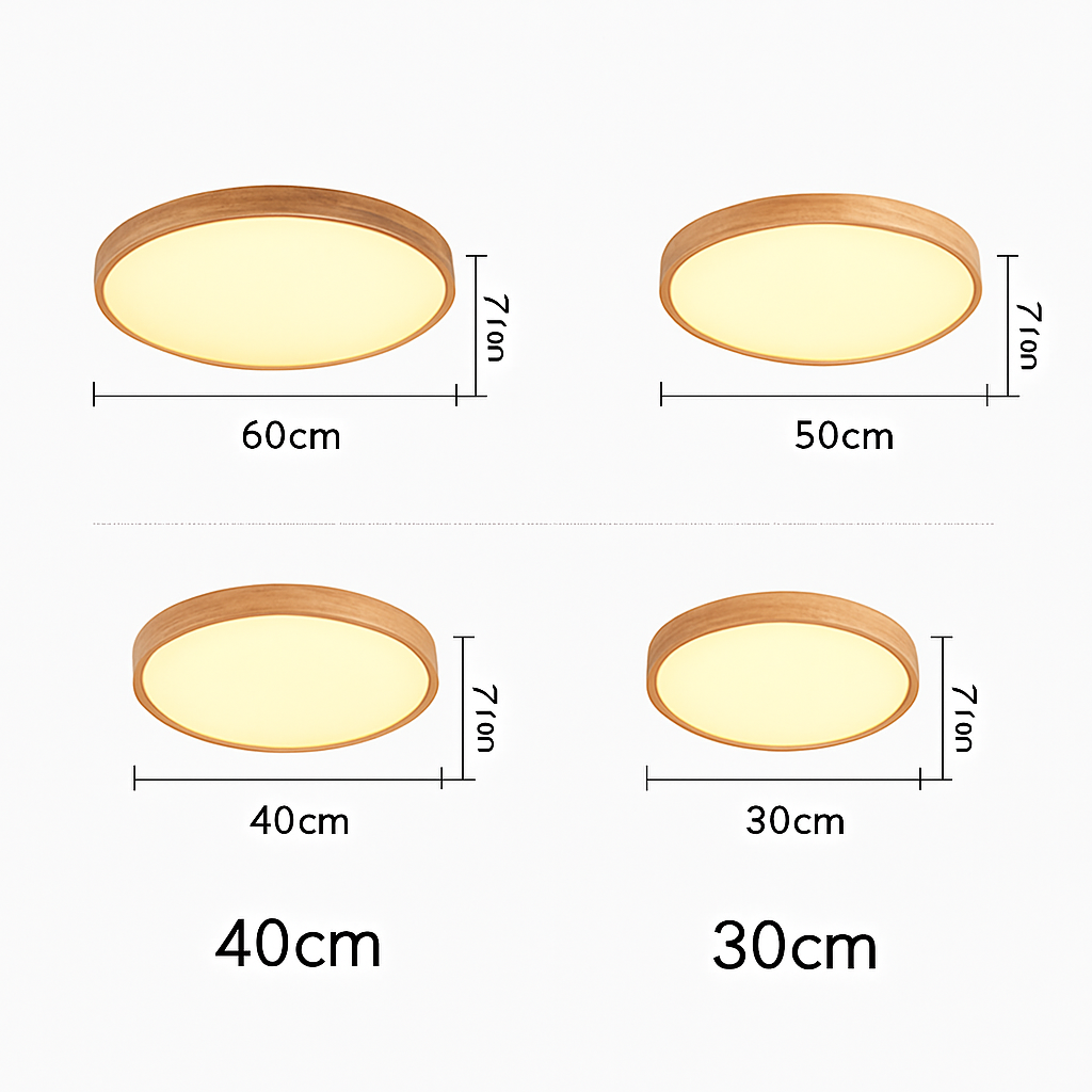 Plafonnier LED | Rond, Bois Naturel, Profil Fin 4
