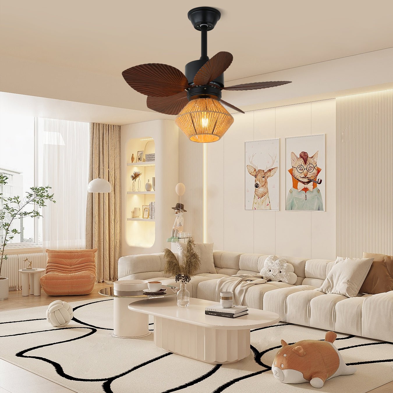 Plafonnier Ventilateur | Abat-jour Corde de Chanvre, Pales en ABS 4