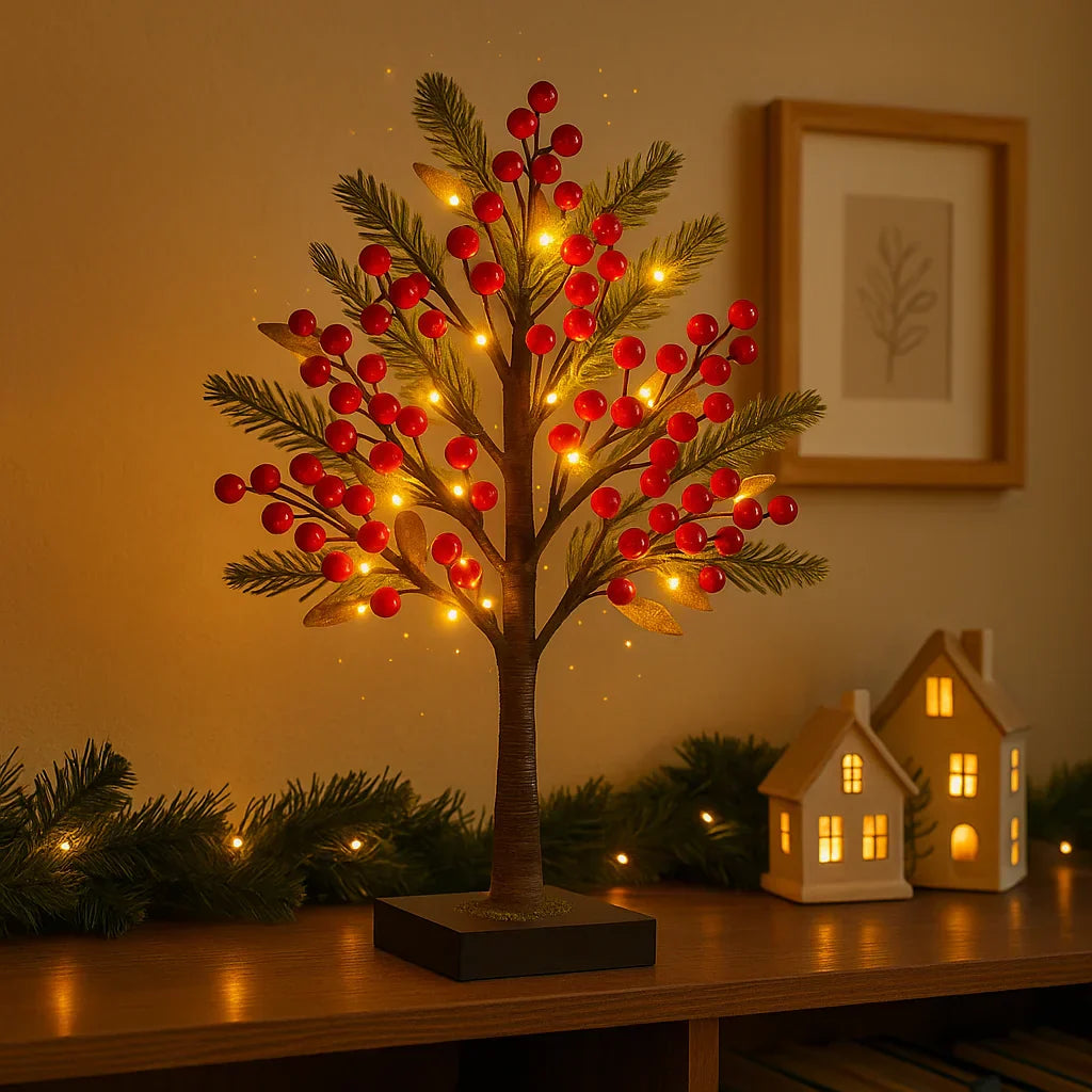 Arbre à fleurs LED BerryGlow en Rouge – pour salon ou bureau