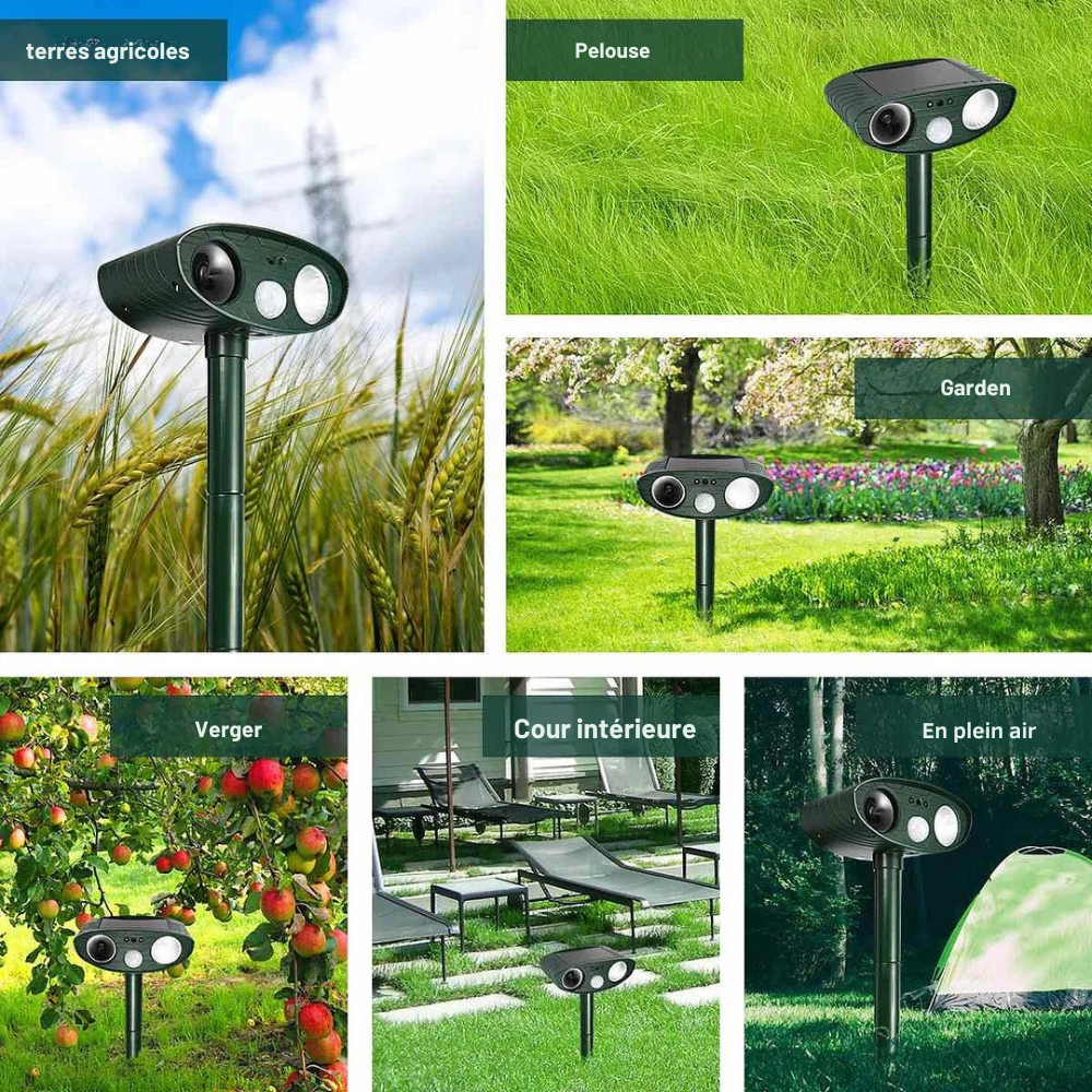 Répulsif à Ultrasons | Capteur de Mouvement Solaire, Dispositif Extérieur pour Jardin (Lot de 4)