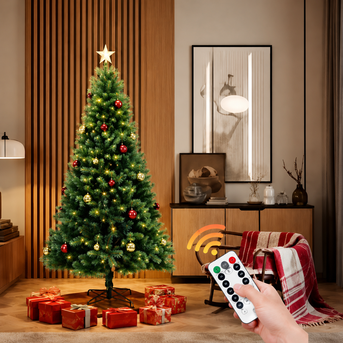 Sapin de Noël Artificiel 6-7 Pieds Réaliste avec Lumières Blanches et Branches à Charnière 2