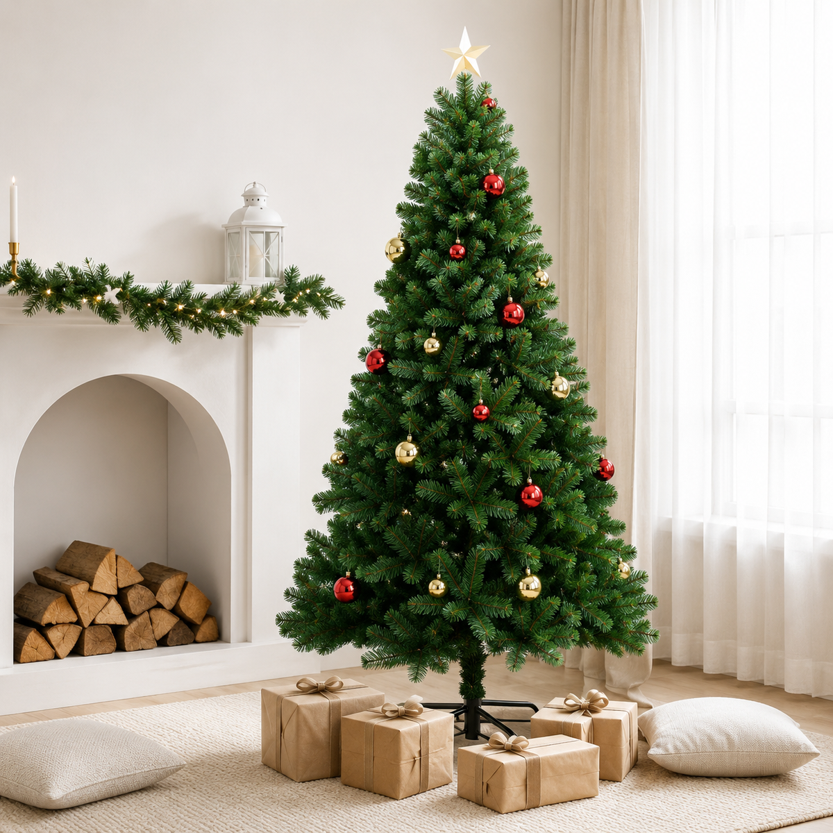 Sapin de Noël Artificiel 6-7 Pieds Réaliste avec Lumières Blanches et Branches à Charnière 5