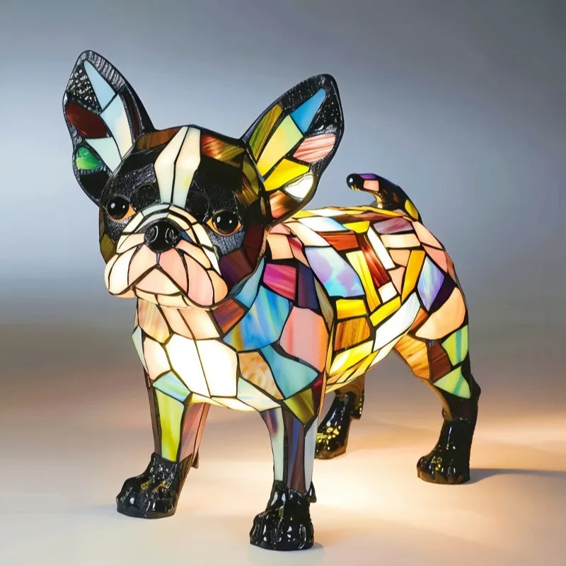 Lampe chien de table LED vintage en verre, style Boston, intérieur