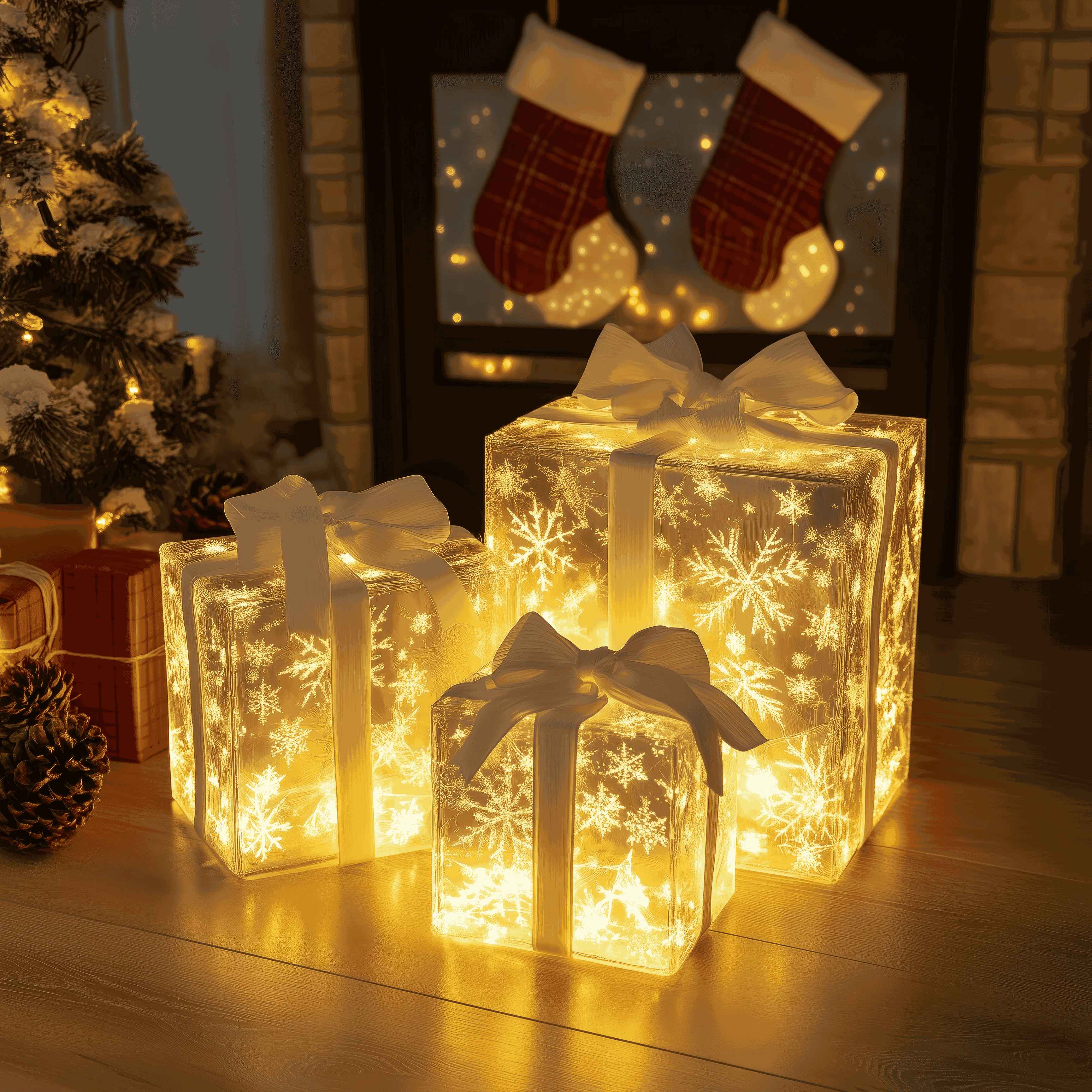 SparkGlow Boxen – Ensemble de lampes décoratives LED, Blanc chaud, Salon