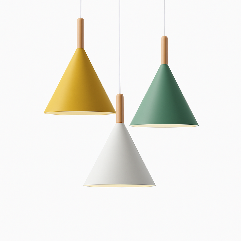 Suspension Conique | Métal Coloré, Tige en Bois 1