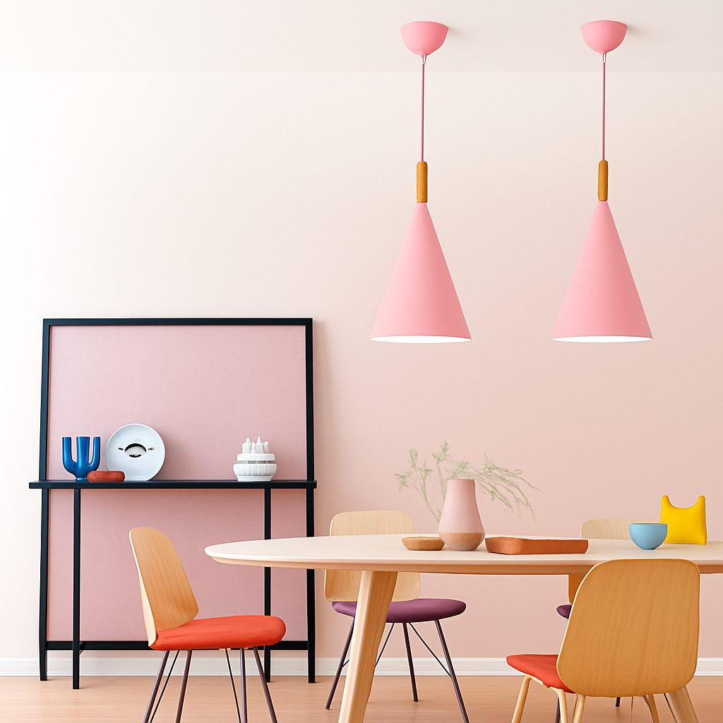 Suspension Conique | Métal Coloré, Tige en Bois 3
