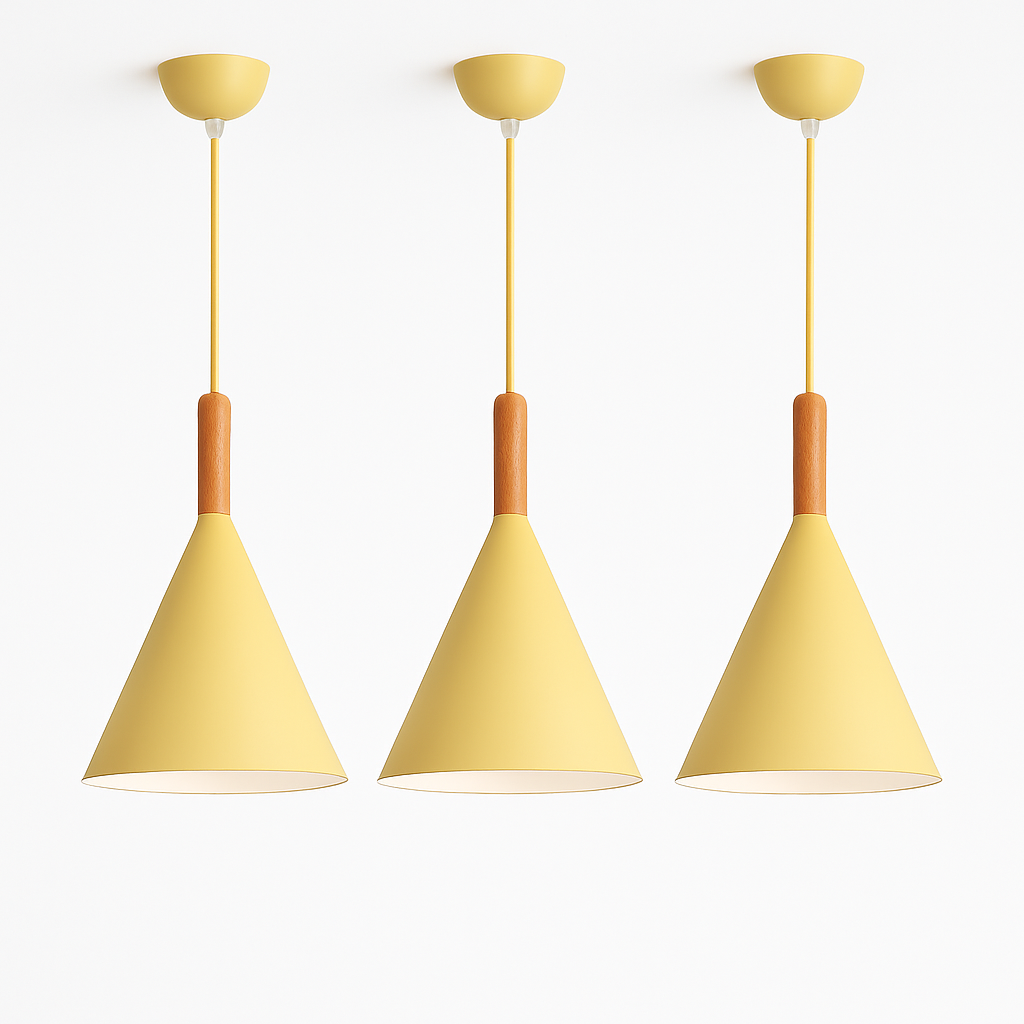 Suspension Conique | Métal Coloré, Tige en Bois 4
