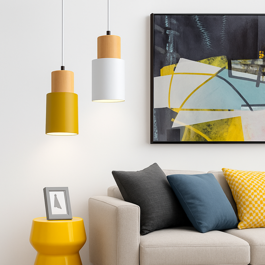 Suspension Cylindrique | Bois Blond, Métal Coloré 1
