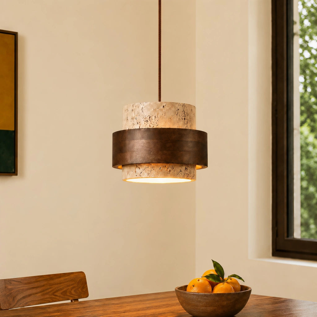 Suspension Cylindrique | Travertin Naturel, Design Épuré 0