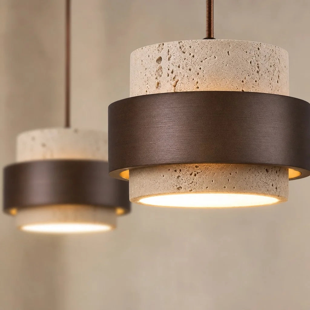 Suspension Cylindrique | Travertin Naturel, Design Épuré 2