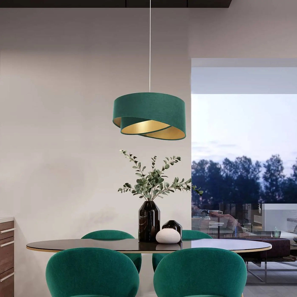 Suspension Luminaire | Abat-jour en tissu vert, design contemporain 0