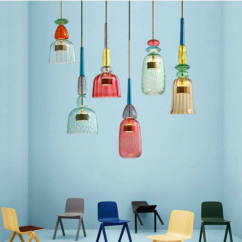 Suspension Lumineuse Design | Verre Coloré, Finition Métal Moderne 3