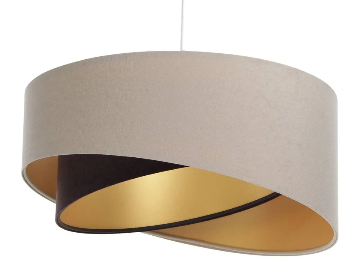 Suspension Tissu Beige | Double Abat-Jour, Intérieur Doré 2