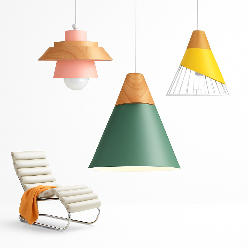 Suspension | Métal Coloré, Bois Clair, Formes Variées 3