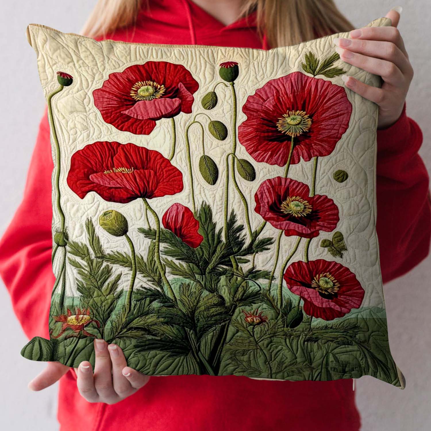 Taie D'Oreiller | Motif Coquelicots Rouges, Fermeture Enveloppe 0