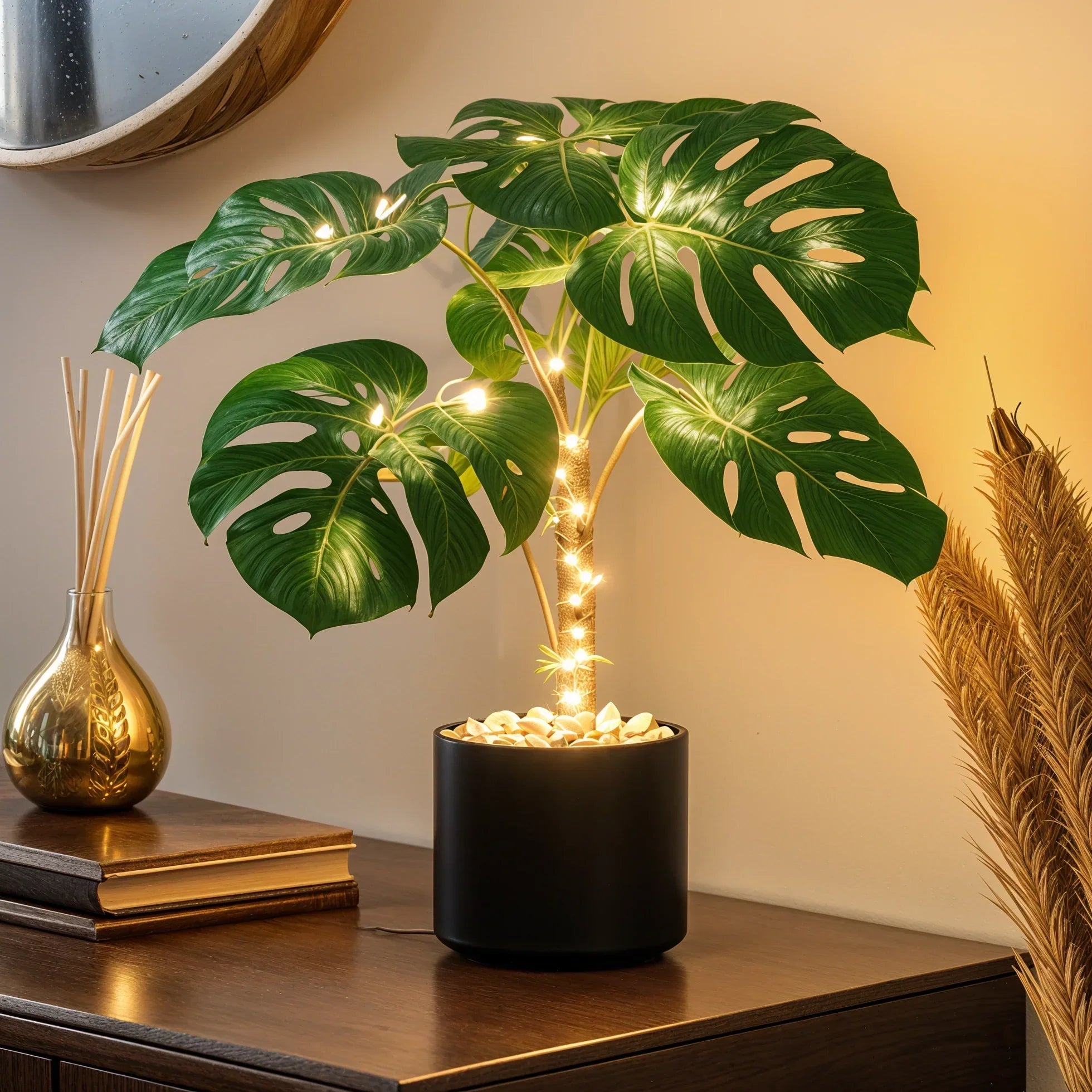 Lampe LED Monstera Glow – Feuilles tropicales, Vert, Pour Intérieurs
