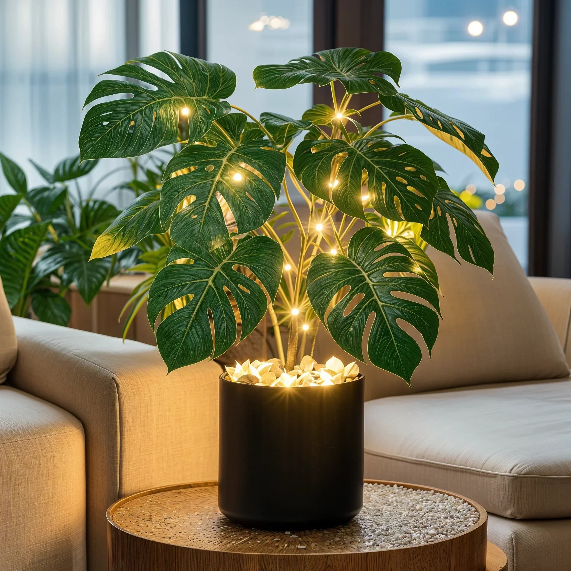 Lampe LED Monstera Glow – Feuilles tropicales, Vert, Pour Intérieurs