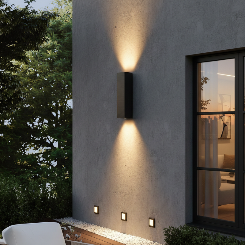 Applique murale LED extérieur aluminium IP65 blanc chaud éclairage up down moderne façade terrasse jardin