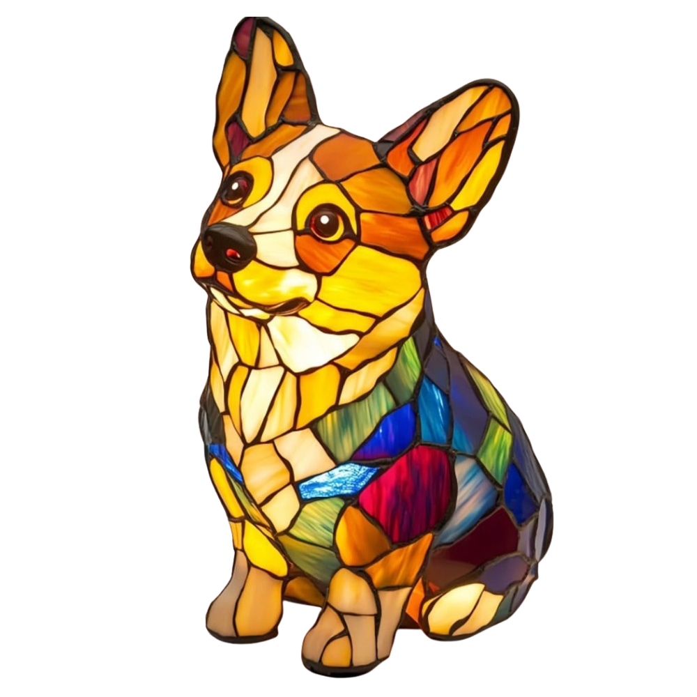 Lampe chien de table LED décorative style Corgi, lumière chaude, salon