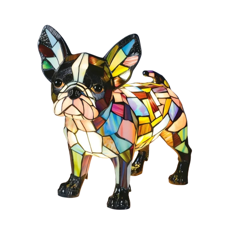 Lampe chien de table LED vintage en verre, style Boston, intérieur