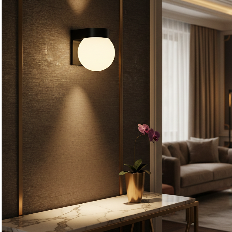 Applique murale extérieur globe LED étanche IP65 éclairage façade entrée terrasse design minimaliste