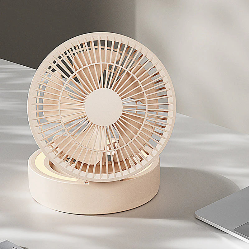 Ventilateur de table rechargeable 5 vitesses – Mini ventilateur compact avec miroir LED