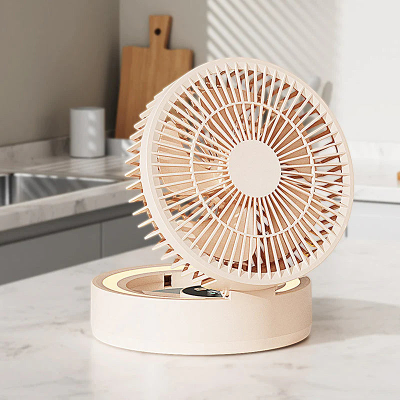 Ventilateur de table rechargeable 5 vitesses – Mini ventilateur compact avec miroir LED