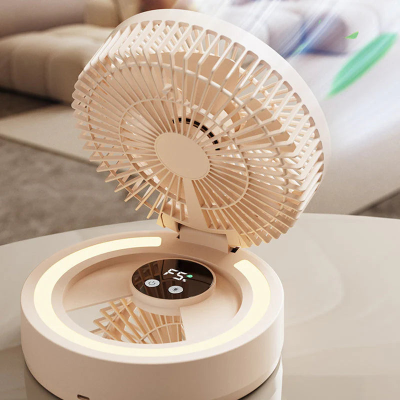Ventilateur de table rechargeable 5 vitesses – Mini ventilateur compact avec miroir LED