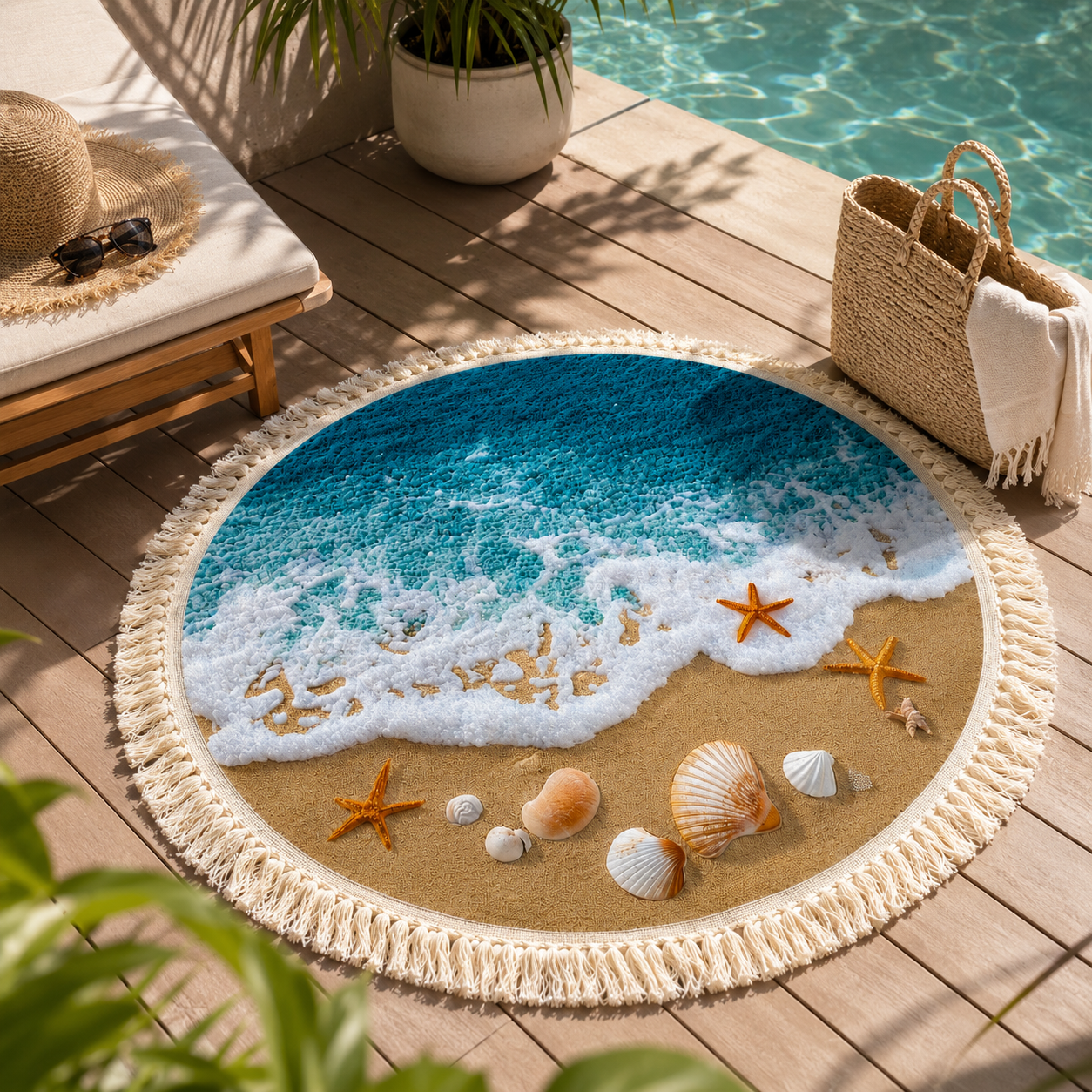 Serviette de Plage Ronde en Éponge Bleu Ø150 cm – Séchage Rapide, Forme Ronde, Multiusage