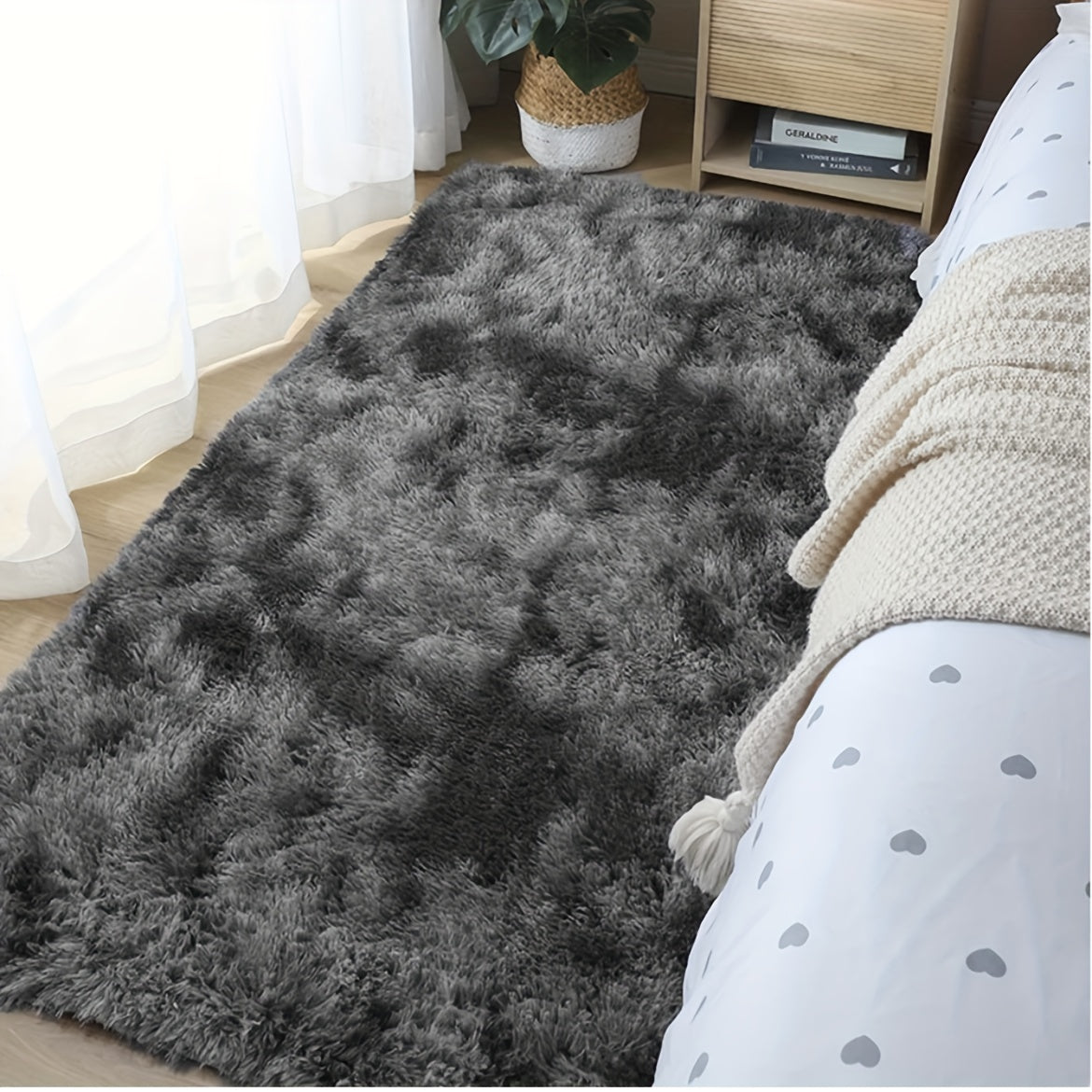 Tapis de Sol Shaggy Polyester Gris 60x90 cm – Antidérapant, Fibres Fines, Lavage Main
