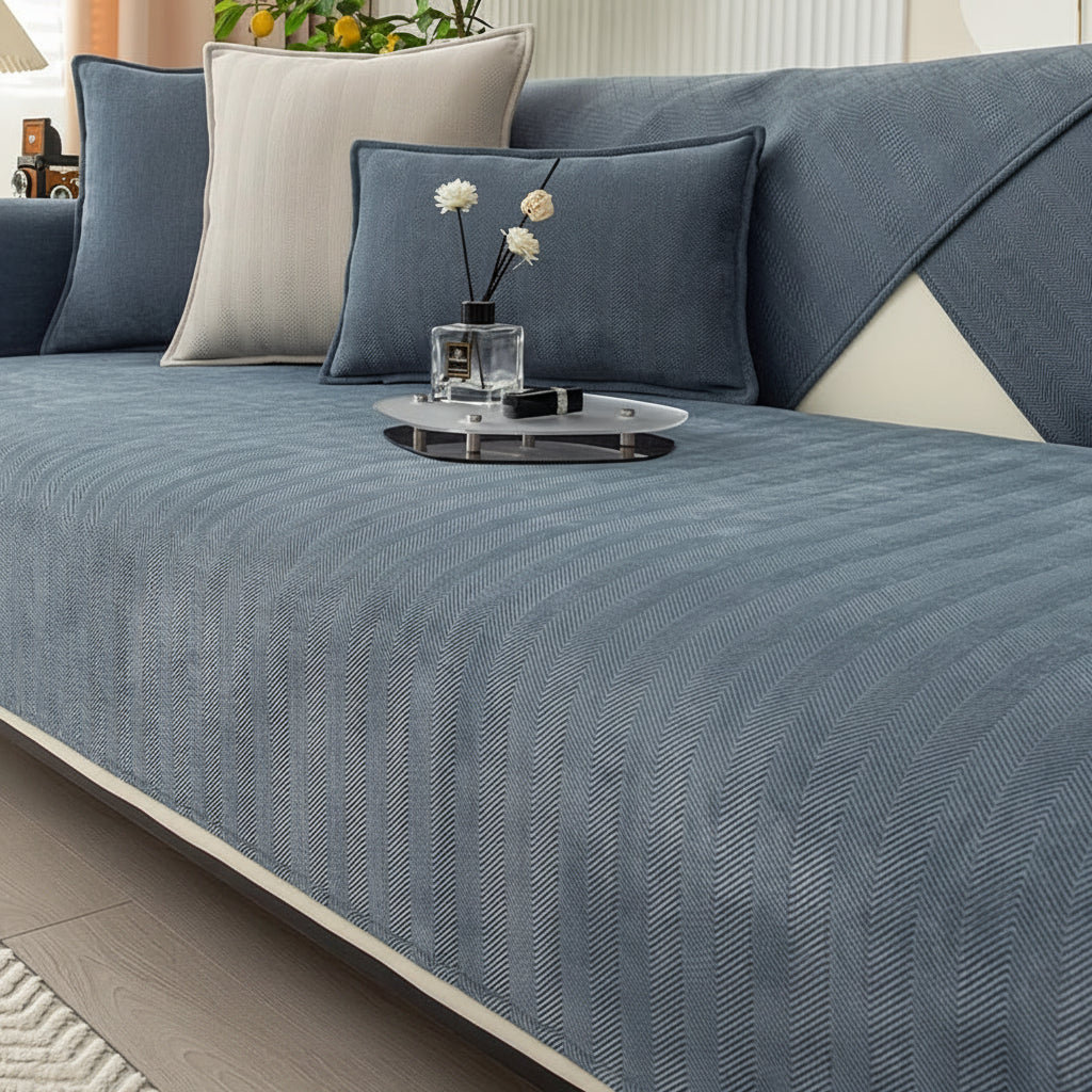 Housse de Canapé Chenille Beige – Extensible, Antidérapante, Lavable