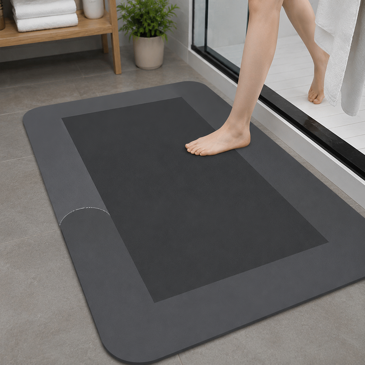 Tapis de Bain Géométrique Polyester Gris 40 x 60 cm – Absorbant, Antidérapant, Séchage Rapide