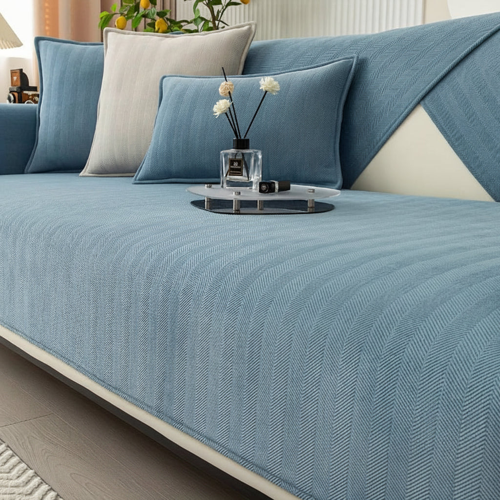 Housse de Canapé Chenille Beige – Extensible, Antidérapante, Lavable