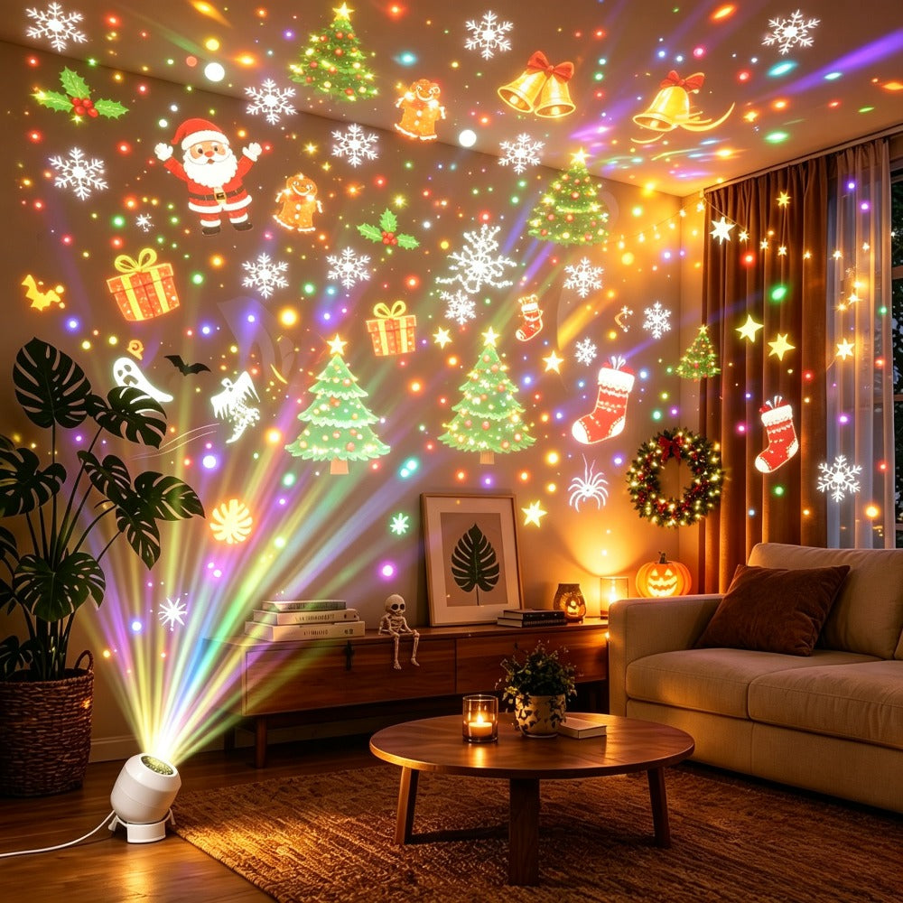 Projecteur de Noël en plastique multicolore – Motifs LED, USB, décoration de table