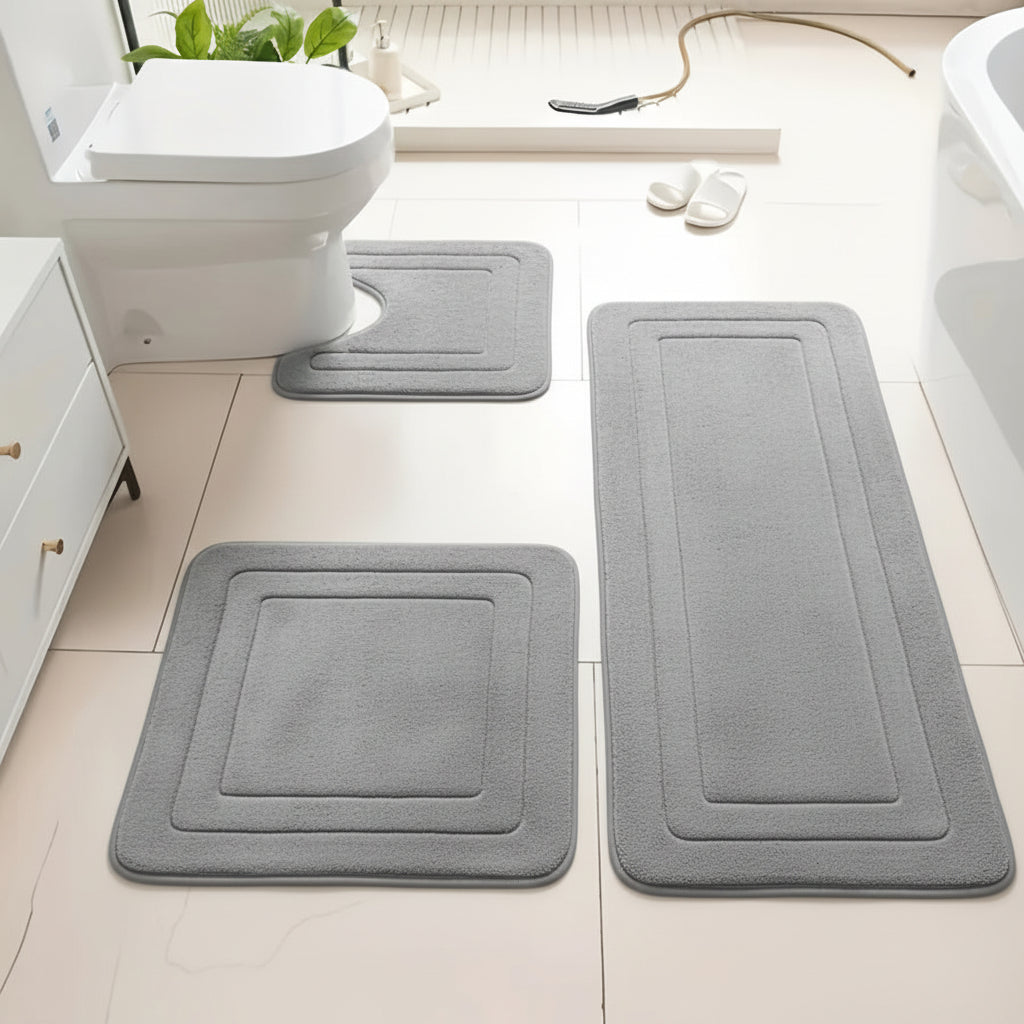 Tapis de Bain Polyester Gris 40x60 cm – Absorbant, Antidérapant, Tricoté