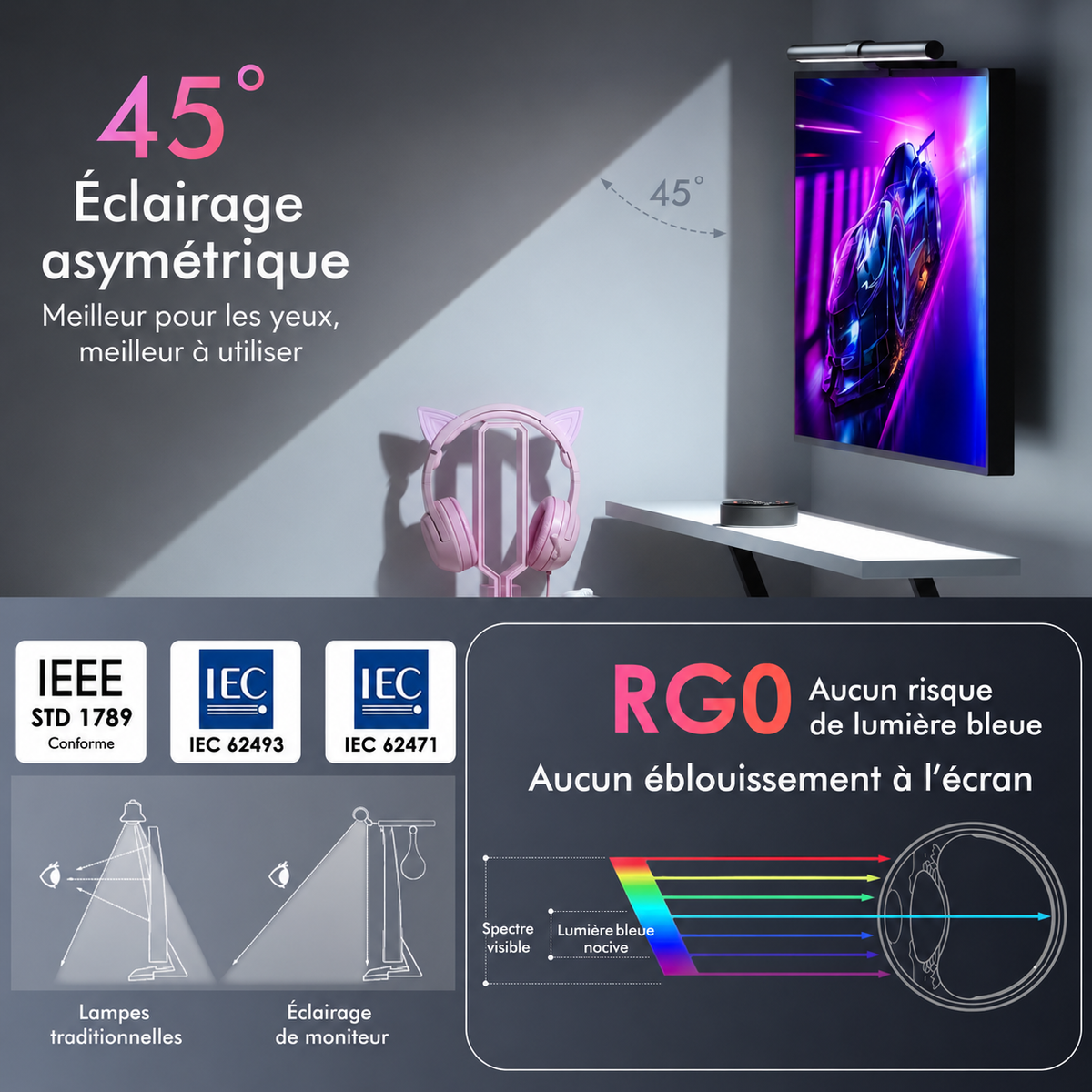 Barre Lumineuse LED | Rétroéclairage RVB, Clip Ajustable