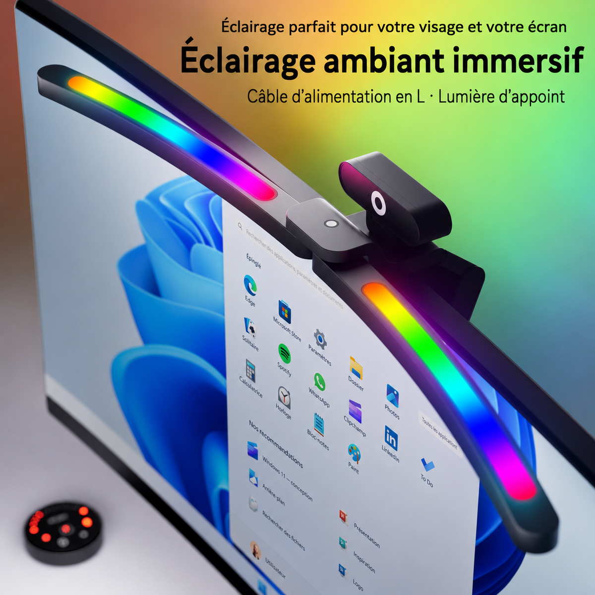 Barre Lumineuse pour Moniteur | Double Tête Pliable, 15 Modes RVB