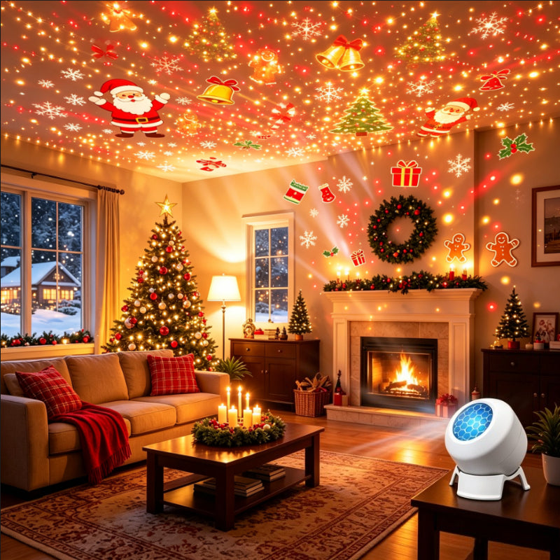 Projecteur de Noël en plastique multicolore – Motifs LED, USB, décoration de table