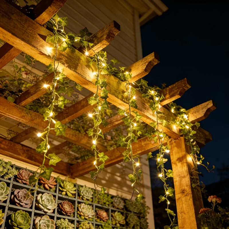 Guirlande Lumineuse Solaire Lierre Plastique Vert 7 m – 50 LED, 8 Modes, Extérieur