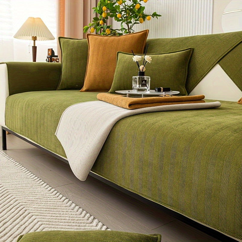 Housse de Canapé Chenille Beige – Extensible, Antidérapante, Lavable