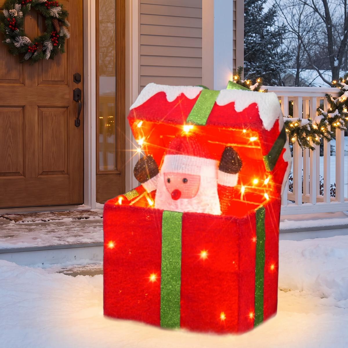 Boîte cadeau Père Noël qui s'ouvre toute seule, lumineuse avec musique et détecteur de mouvement