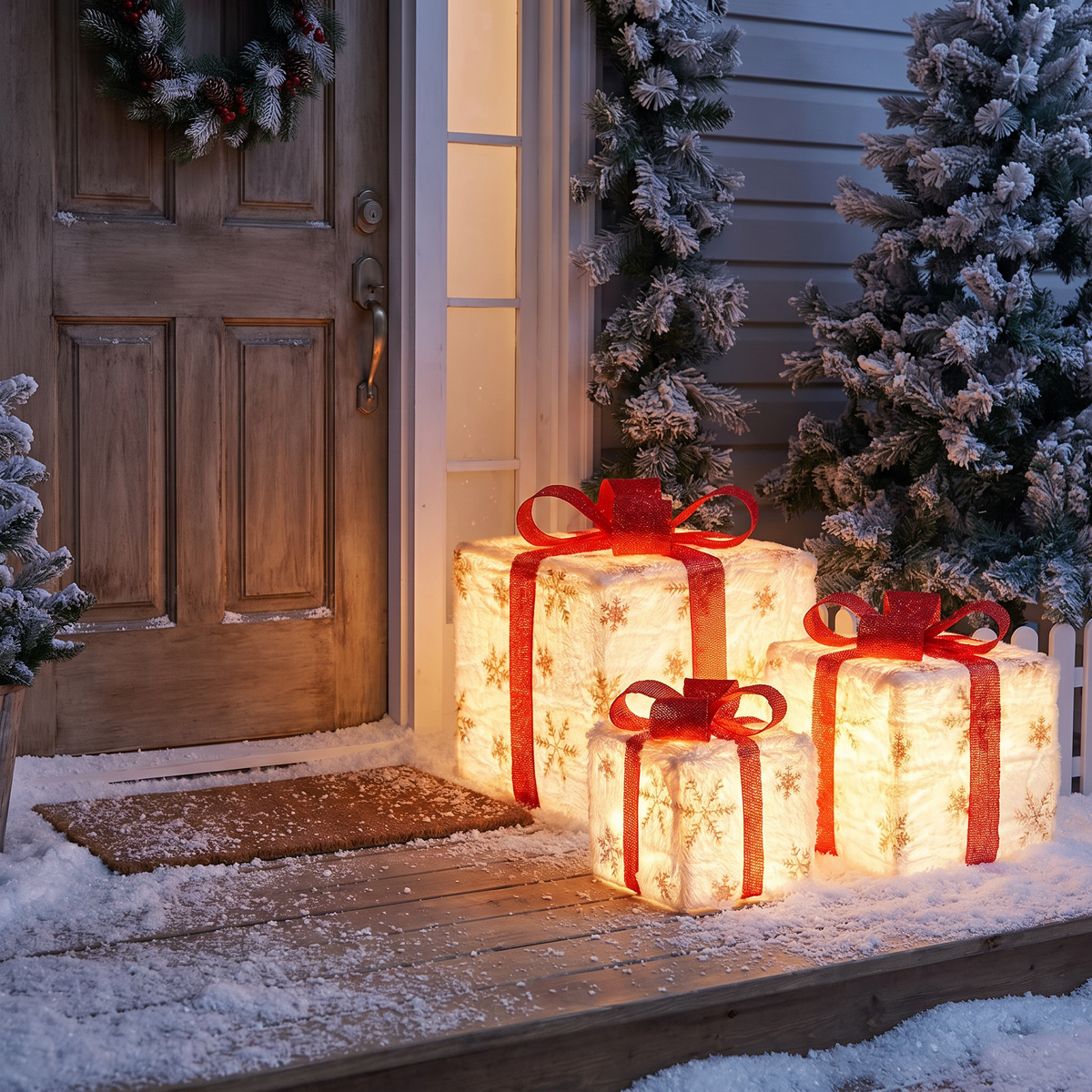 Boîtes cadeaux lumineuses LED, lot de 3 avec minuteur et télécommande, déco de Noël intérieur et extérieur